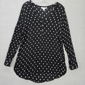 Old Navy Black Poppy Print The Tunic Shirt Long Sleeves V-Neck Womens Size L Top